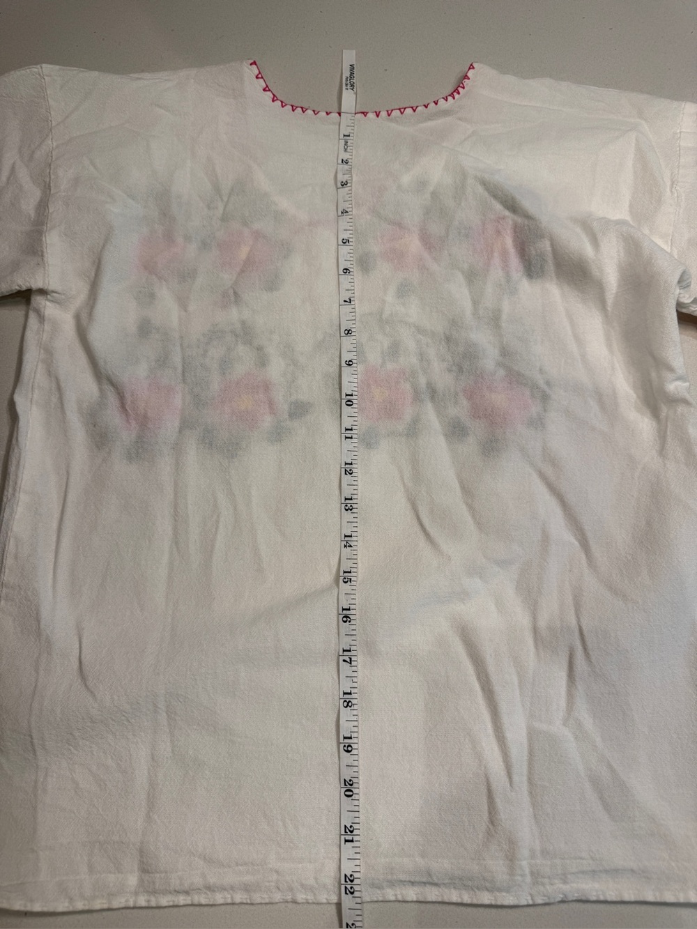 Hand Embroidered Mexican Short Sleeve White & Floral Blouse - Picture 5 of 5